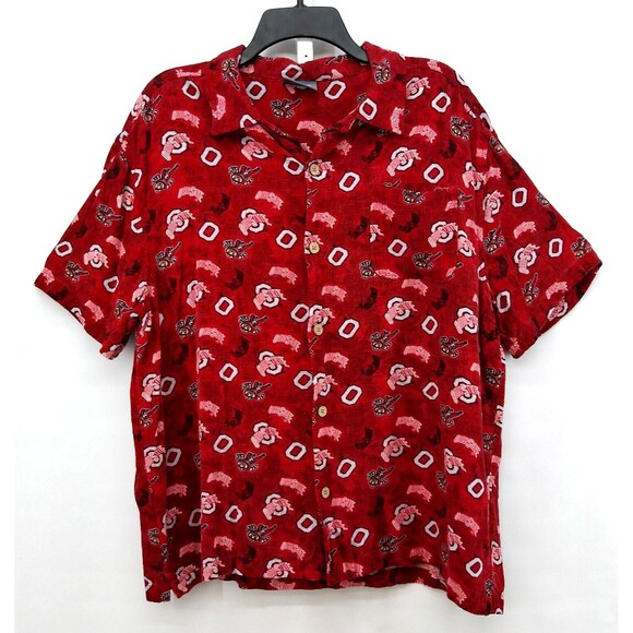 Ohio State Buckeyes Shirt Mens Large Red Short Sleeve Button Down 100% Rayon - Picture 1 of 8